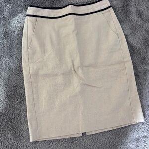 Mango Beige Linen Blend Skirt Black Trim Pencil Mini Skirt